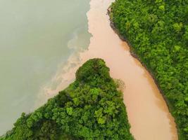 Mekong River Thailand Laos border, view nature river beautiful mountain river with forest tree Aerial view Bird eye view landscape jungles lake flowing wild water after the rain photo