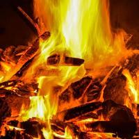 Fire flames on black background, Blaze fire flame texture background, Beautifully, the fire is burning, Fire flames with wood and cow dung photo