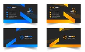 Blue and yellow modern creative business card design template. unique shape modern business card design. vector