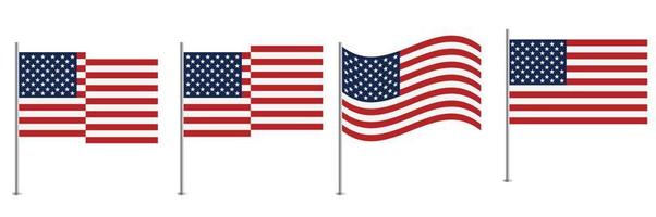 USA flag vector illustration set.  American flag national sign isolated.  flag of the United States. USA  vector illustration. eps 10 vector. Set of American flag. Icon. US, USA, America.