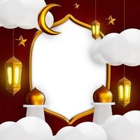 ramadan islamic text space greeting, 3D rendering with arabic lantern crescent moon, golden star and cloud photo