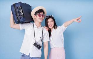 Image of young Asian couple travel, summer vacation photo