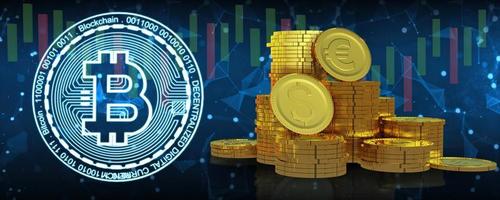 3d render bitcoin compare coins or money.it is future of world. photo