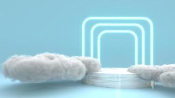 3D Render white marble object podium on blue background photo