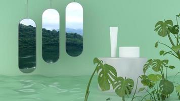 3D Render white podium for mock up beuty mockup skin cream with photo
