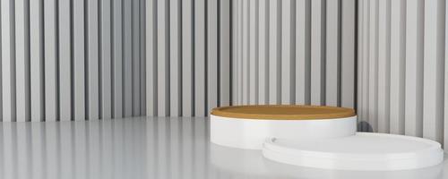 3D render for white circle background and wood stand mockup. photo