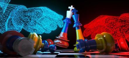3D render chess game in real world between Russia and Ukraine photo
