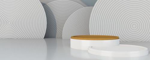3D render for white circle background and wood stand mockup. photo
