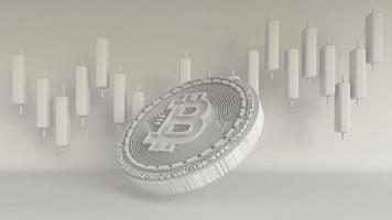 3D Render White Bitcoin and Candle stick background for Cryptocurrency for Future business world of economy photo