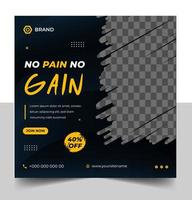 plantilla de banner de redes sociales de gimnasio de fitness con negro y amarillo. ilustración vectorial vector