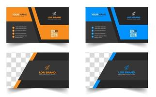 Blue and yellow modern creative business card design template. unique shape modern business card design. vector