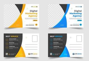 Corporate business postcard template design set. digital marketing agency postcard, business marketing postcard set, vector illustration.