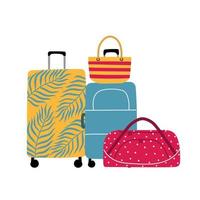 Travel set with colorful bags and suitcases. Flat illustration isolated on white background vector