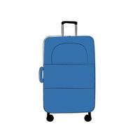 Hand drawn travel suitcase in blue color with wheels isolated on white background vector