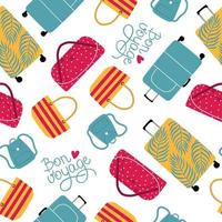 Seamless pattern of colorful bags and suitcases. Flat illustration on white background vector