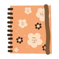 Notepad diary on spiral with floral simple pattern. Daily note paper. Cartoon flat vector illustration isolated on white background