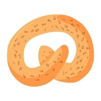Oktoberfest food. Tasty pretzel with seeds isolated on white background. Flat vector illustration