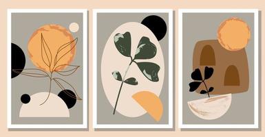 Set of minimalist abstract boho illustrations. Modern aesthetic wall art vector