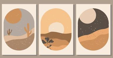Set of abstract desert illustrations. Modern aesthetic wall art vector