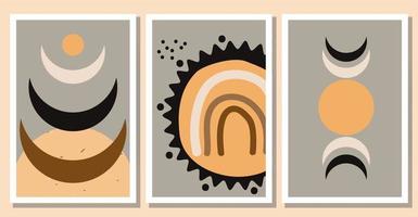 Set of minimalist abstract boho illustrations. Modern aesthetic wall art vector