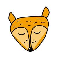 Cute fox face isolated on white background. Woodland forest animal. Childish vector illustartion in color doodle style. Kids print for t shirt design, baby poster etc