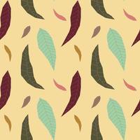 Seamless pattern with abstract geometric leaves. Design in boho style . Endless texture for fabric, textile, wallpaper, fall cards etc. Vector illustration isolated on yellow background