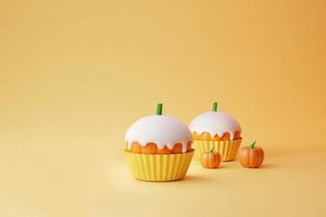 Minimal pumpkin cupcake with white icing for halloween coming in the autumn background photo