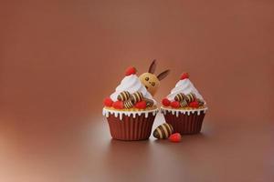 easter cupcake with eggs chocolate and strawberry topping 3d illustration photo