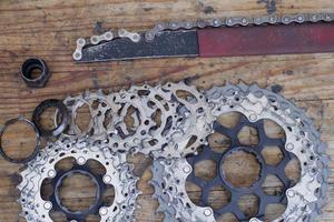 bicycle repair and cleaning process, cycle parts close up, bike workshop photo