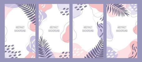 conjunto botánico. plantilla editable de moda para historias de medios sociales, hojas tropicales, colores púrpura y rosa. ilustración vectorial diseño de fondo de redes sociales.