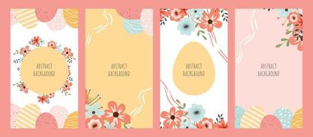 Easter set. Bright Easter editable backgrounds for social media stories with illustrations of eggs and pretty flowers vector