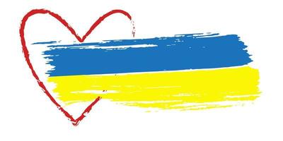 Ukrainian flag. Red heart border. Brush stroke yellow blue symbolism. Vector illustration isolated.