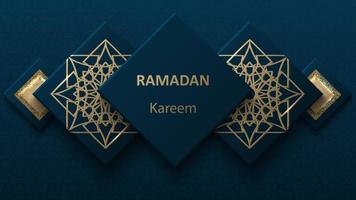 Creative modern design with geometric arabic gold pattern on textured background. Islamic holy holiday Ramadan Kareem. Vector illustration