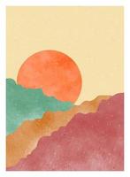 montaña, bosque, colina, ola, sol y luna en un gran set. impresión de arte minimalista moderno de mediados de siglo. paisaje de fondos estéticos contemporáneos abstractos. ilustraciones vectoriales vector