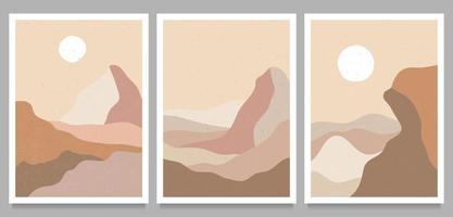 montaña, bosque, colina, ola, sol y luna en un gran set. impresión de arte minimalista moderno de mediados de siglo. paisaje de fondos estéticos contemporáneos abstractos. ilustraciones vectoriales de moda