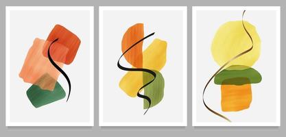 diseño abstracto moderno de moda con garabatos y varias formas. conjunto vectorial de ilustraciones creativas minimalistas pintadas a mano para la decoración de paredes, postales o diseño de portadas de folletos vector