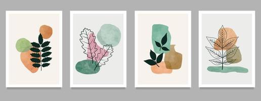 Botanical wall art on set. creative minimalist hand painted. Abstract geometric elements. with different shapes for art print, cover, wallpaper. Vector illustration