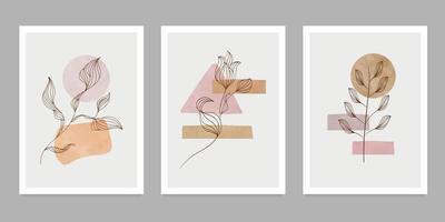 Minimal and natural wall art. Botanical wall art on set. creative minimalist hand painted. Abstract geometric elements. with different shapes for art print, cover, wallpaper. Vector illustration