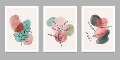 Botanical wall art on set. creative minimalist hand painted. Abstract geometric elements. with different shapes for art print, cover, wallpaper. Vector illustration