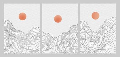 Landscape background with line art pattern vector. Abstract mountain template with geometric pattern. design for print, cover, invitation background, fabric. Vector illustration