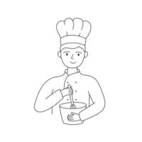 pastelero en la cocina uniforme de un chef. para la panadería, publicidad, sitio web. ilustración vectorial vector