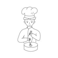 Confectioner in a chef's uniform cooking. For the bakery, advertising, website. Vector illustration.