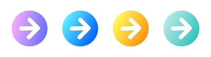 Arrows icon in circle with gradient colours. Arrow icon set for forward click buttons. vector