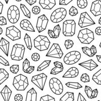Gem Crystal Black Line on white background Seamless Pattern. Abstract art print. Design for paper, covers, cards, fabrics, interior items and any. Vector illustration.