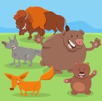 cartoon happy wild animal characters group vector