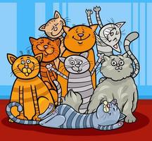 cats and kittens animal characters group cartoon illustration vector