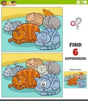 differences educational game with cartoon sleepy cats vector