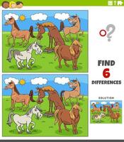 differences educational game with cartoon horses vector