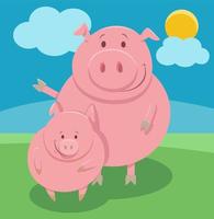 personaje de animal de granja de cerdo de dibujos animados feliz con lechón