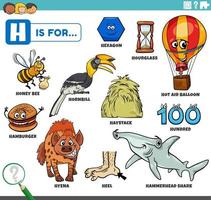 letter h words educational set with cartoon characters 7048127 Vector Art  at Vecteezy